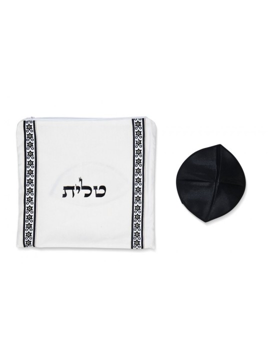 סט טלית אקריליק עטרת פסים שחור וזהב S... | טליתים מודרניים